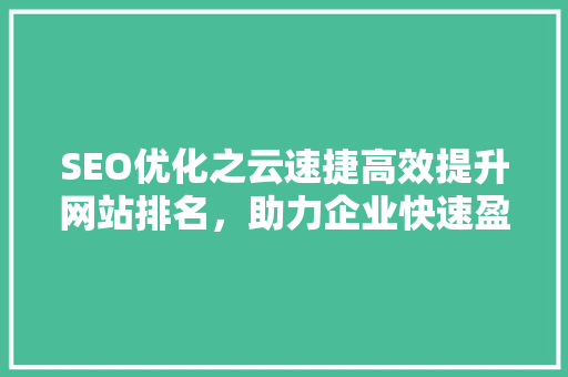 SEO优化之云速捷高效提升网站排名，助力企业快速盈利