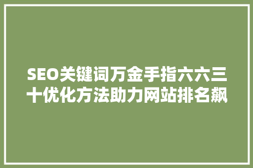 SEO关键词万金手指六六三十优化方法助力网站排名飙升