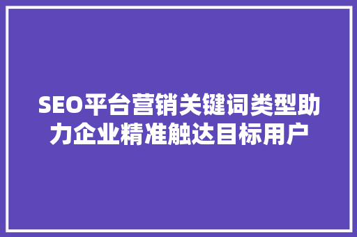 SEO平台营销关键词类型助力企业精准触达目标用户
