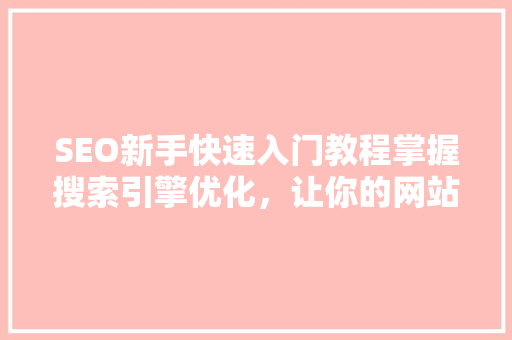 SEO新手快速入门教程掌握搜索引擎优化，让你的网站脱颖而出