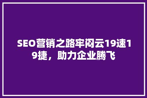 SEO营销之路牢闷云19速19捷，助力企业腾飞
