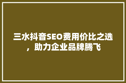 三水抖音SEO费用价比之选，助力企业品牌腾飞