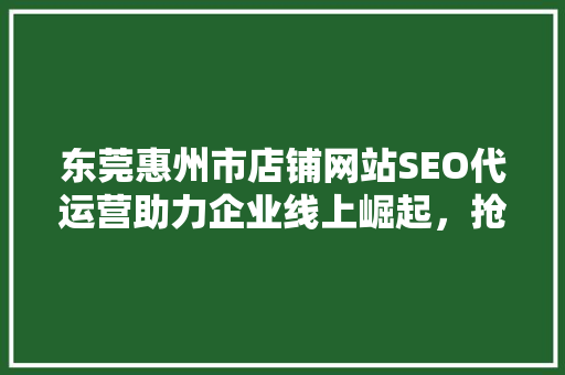 东莞惠州市店铺网站SEO代运营助力企业线上崛起，抢占市场先机