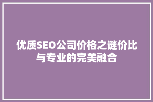 优质SEO公司价格之谜价比与专业的完美融合