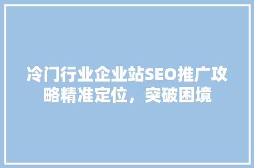 冷门行业企业站SEO推广攻略精准定位，突破困境