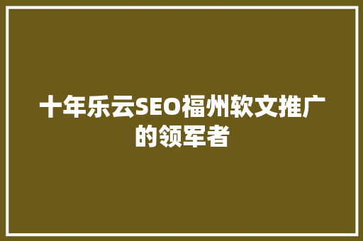 十年乐云SEO福州软文推广的领军者