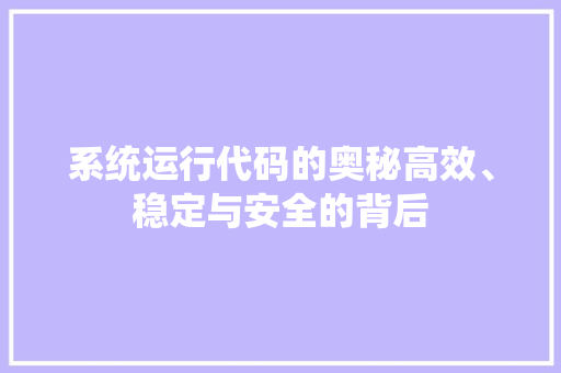 系统运行代码的奥秘高效、稳定与安全的背后