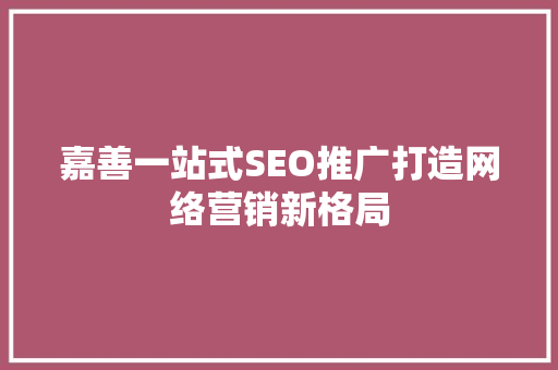 嘉善一站式SEO推广打造网络营销新格局  第1张