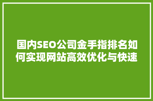 国内SEO公司金手指排名如何实现网站高效优化与快速提升