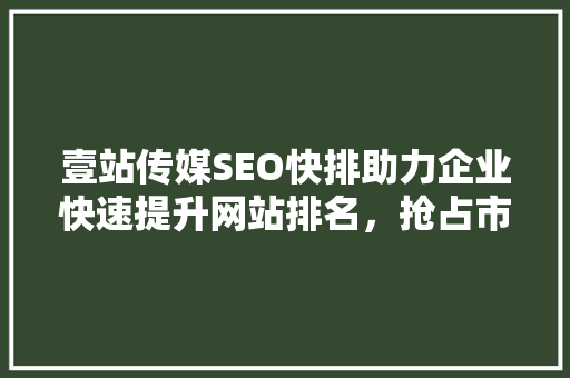 壹站传媒SEO快排助力企业快速提升网站排名，抢占市场先机