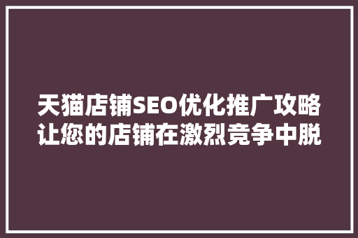 天猫店铺SEO优化推广攻略让您的店铺在激烈竞争中脱颖而出