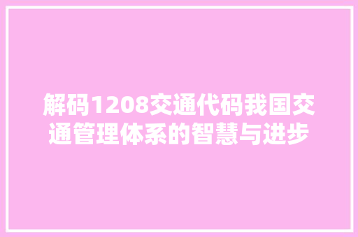 解码1208交通代码我国交通管理体系的智慧与进步