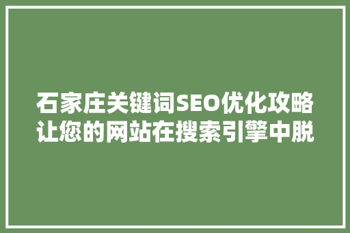 石家庄关键词SEO优化攻略让您的网站在搜索引擎中脱颖而出