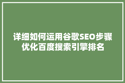 详细如何运用谷歌SEO步骤优化百度搜索引擎排名