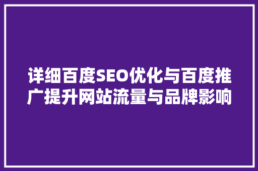 详细百度SEO优化与百度推广提升网站流量与品牌影响力