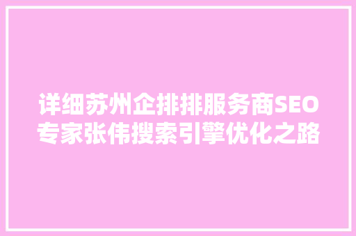 详细苏州企排排服务商SEO专家张伟搜索引擎优化之路