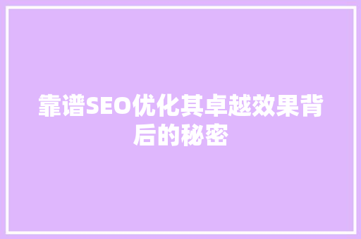 靠谱SEO优化其卓越效果背后的秘密