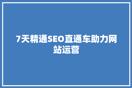 7天精通SEO直通车助力网站运营