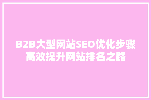 B2B大型网站SEO优化步骤高效提升网站排名之路