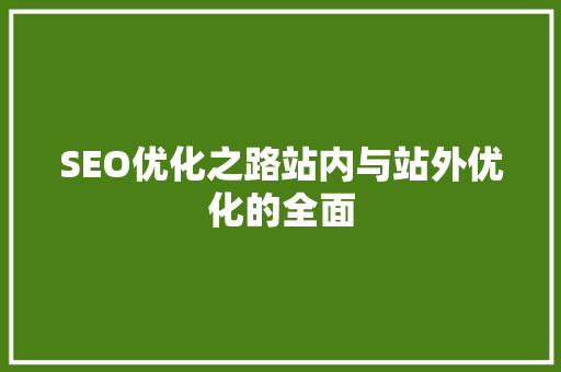 SEO优化之路站内与站外优化的全面