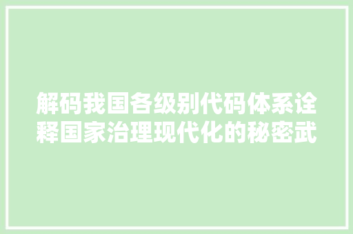 解码我国各级别代码体系诠释国家治理现代化的秘密武器