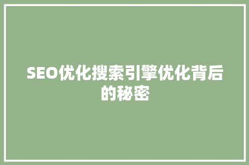 SEO优化搜索引擎优化背后的秘密