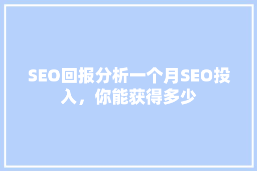 SEO回报分析一个月SEO投入，你能获得多少