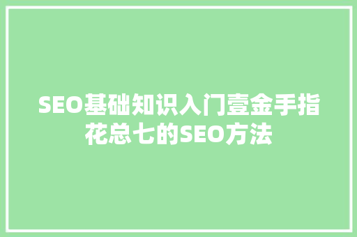 SEO基础知识入门壹金手指花总七的SEO方法
