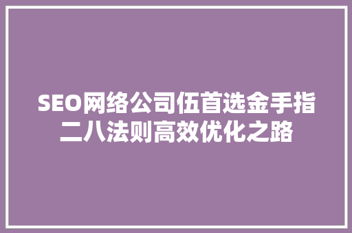 SEO网络公司伍首选金手指二八法则高效优化之路