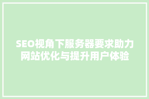 SEO视角下服务器要求助力网站优化与提升用户体验