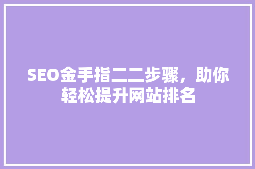 SEO金手指二二步骤，助你轻松提升网站排名