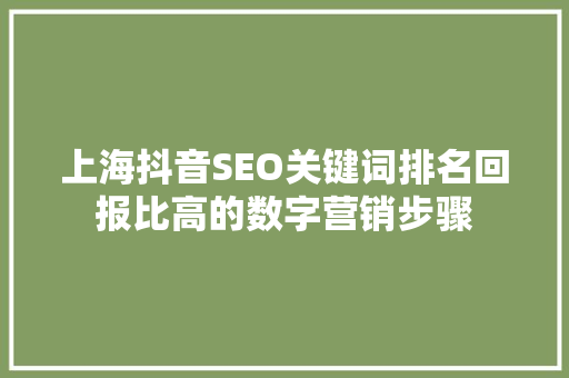 上海抖音SEO关键词排名回报比高的数字营销步骤