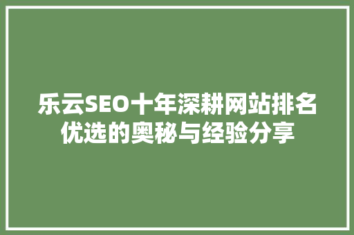 乐云SEO十年深耕网站排名优选的奥秘与经验分享
