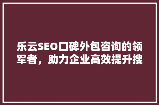 乐云SEO口碑外包咨询的领军者，助力企业高效提升搜索引擎排名