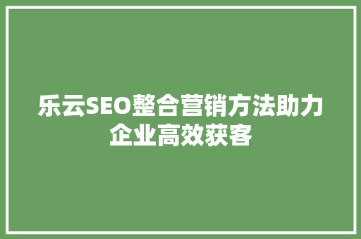 乐云SEO整合营销方法助力企业高效获客