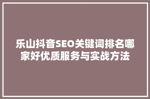 乐山抖音SEO关键词排名哪家好优质服务与实战方法
