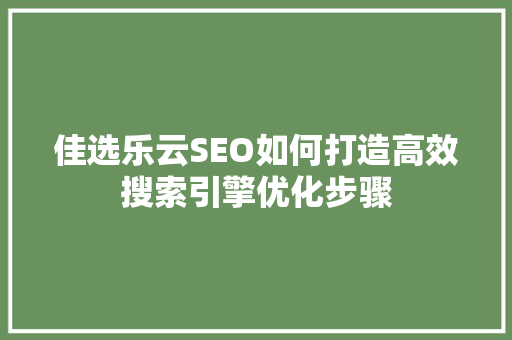 佳选乐云SEO如何打造高效搜索引擎优化步骤