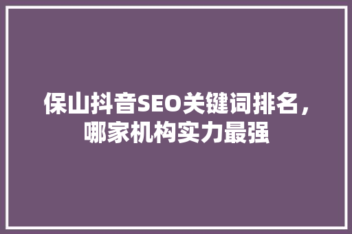 保山抖音SEO关键词排名，哪家机构实力最强