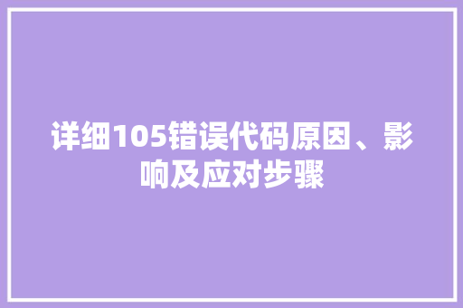 详细105错误代码原因、影响及应对步骤