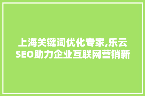 上海关键词优化专家,乐云SEO助力企业互联网营销新篇章