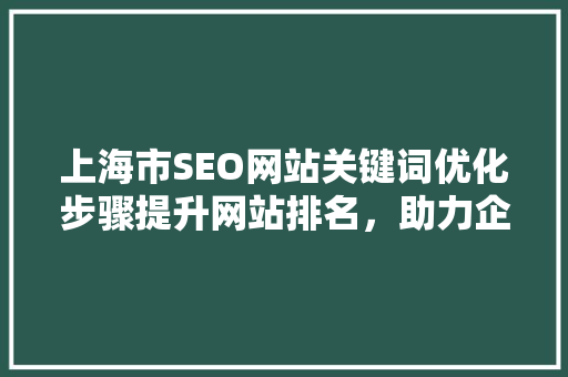 上海市SEO网站关键词优化步骤提升网站排名，助力企业腾飞