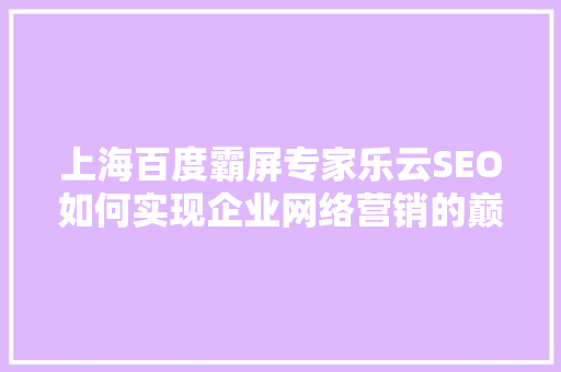 上海百度霸屏专家乐云SEO如何实现企业网络营销的巅峰飞跃