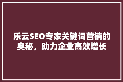 乐云SEO专家关键词营销的奥秘，助力企业高效增长