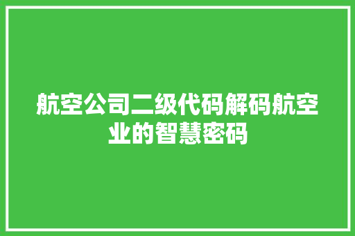 航空公司二级代码解码航空业的智慧密码