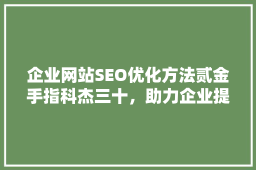 企业网站SEO优化方法贰金手指科杰三十，助力企业提升网络竞争力