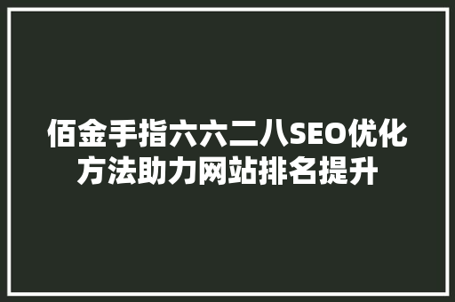 佰金手指六六二八SEO优化方法助力网站排名提升