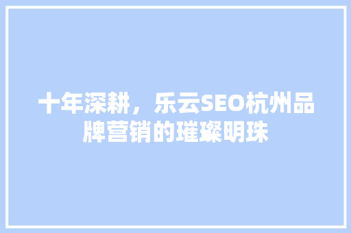 十年深耕，乐云SEO杭州品牌营销的璀璨明珠