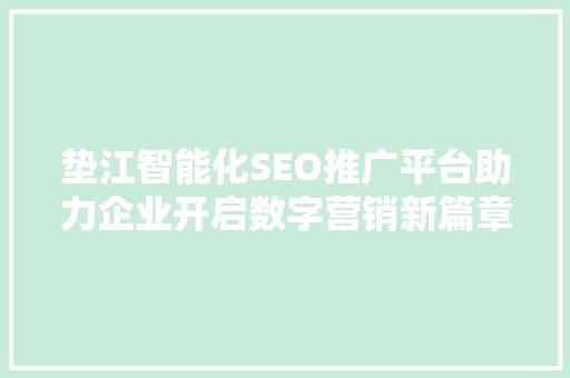 垫江智能化SEO推广平台助力企业开启数字营销新篇章