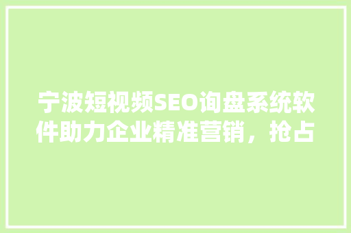 宁波短视频SEO询盘系统软件助力企业精准营销，抢占流量红利