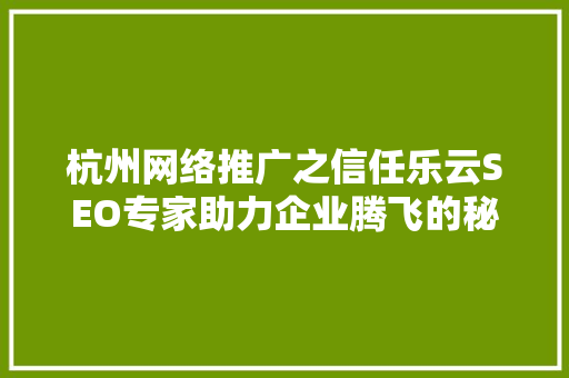 杭州网络推广之信任乐云SEO专家助力企业腾飞的秘密武器